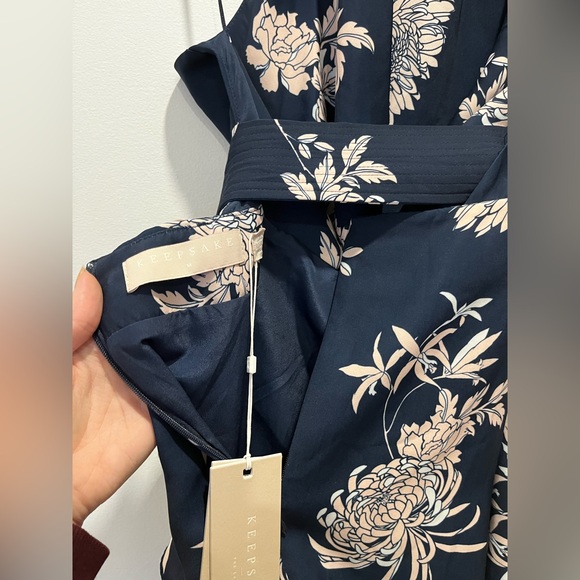 Keepsake The Label Asymmetrical Floral Blue Satin Halter Midi Cocktail Dress M - Picture 10 of 10